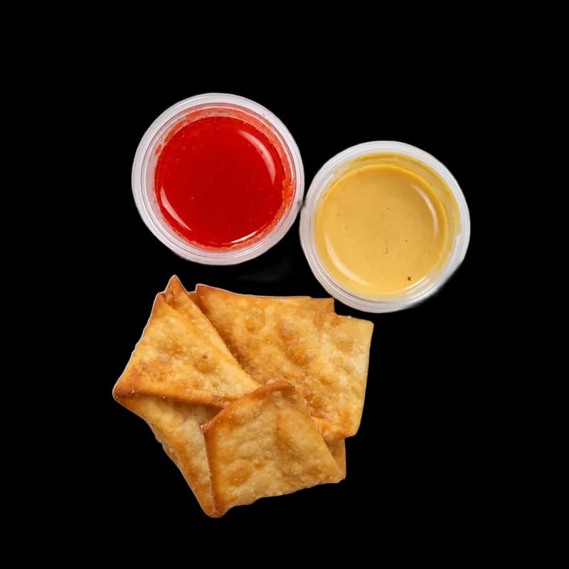 Crab rangoon with sweet and sour sauce and hot mustard