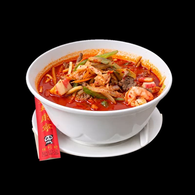 Spicy seafood noodle soup with shrimp and crab