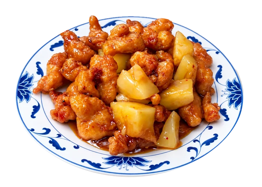 Pineapple Chicken — breaded chicken with pineapple in sweet tangy sauce